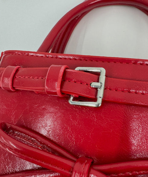 ショルダーバッグ 小さめ フェイクレザー ハンドバッグ スクエア 2way 肩掛けバッグ リボンデザイン 大人かわいい手提げ鞄 レース 斜め掛けカバン フェミニン 77YUEL-002